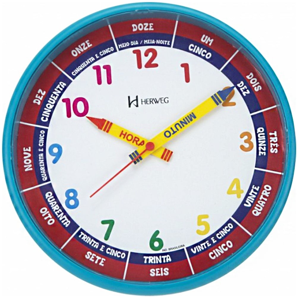 Relógio de Parede Infantil Herweg Educativo Didático Azul 6690 267