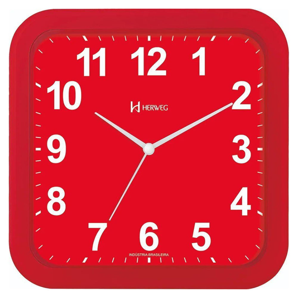 Relógio De Parede Vermelho Quadrado Herweg 6670 044
