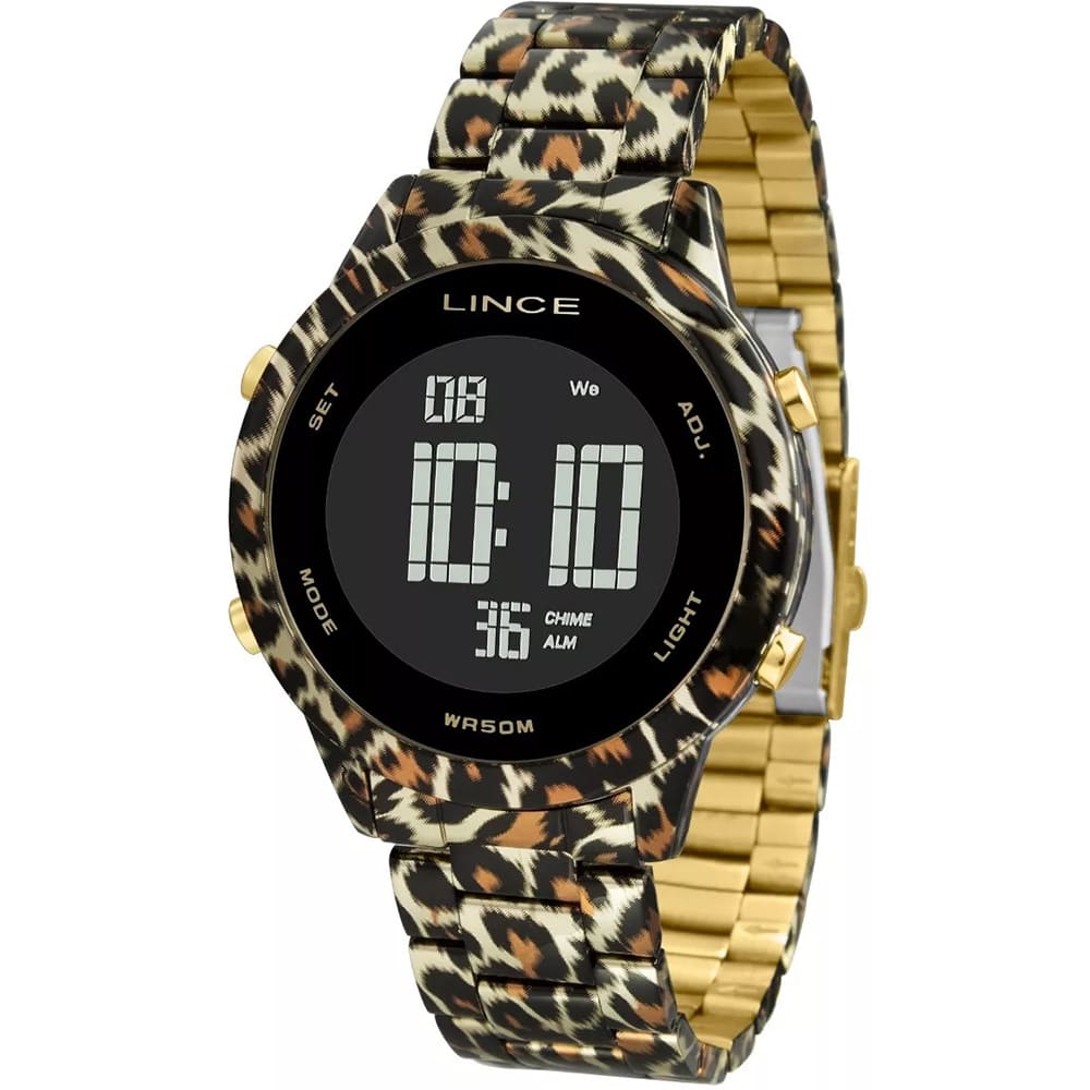  Relógio Lince Feminino Digital Onça Dourado SDPH103L PXKP