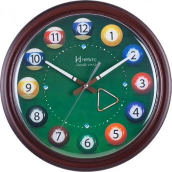 Relógio de Parede Bilhar Sinuca Decorativo Herweg Ipê 6469 084