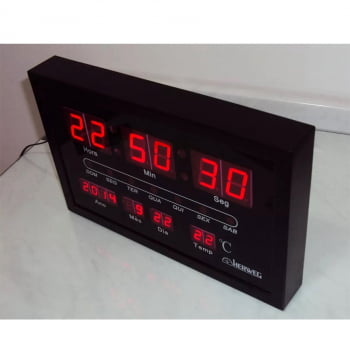 Relógio de Parede Digital Led Herweg Preto Com Calendário e Termômetro 6289 034