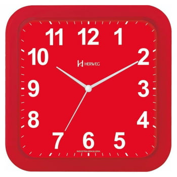 Relógio De Parede Vermelho Quadrado Herweg 6670 044