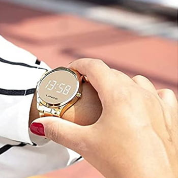 Relógio Feminino Lince Dourado Espelhado Led Redondo MDG4617L BXKX