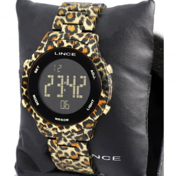  Relógio Lince Feminino Digital Onça Dourado SDPH103L PXKP