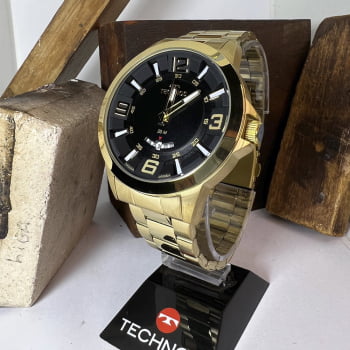 Relógio Technos Dourado Grande Analógico Masc Golf Ouro 18k