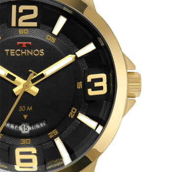 Relógio Technos Dourado Grande Analógico Masc Golf Ouro 18k