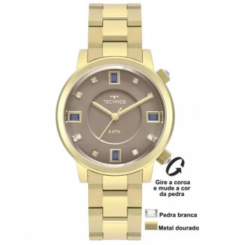 Relógio Technos Feminino Dourado Crystal Elegance Swarovski 2039BU/4C